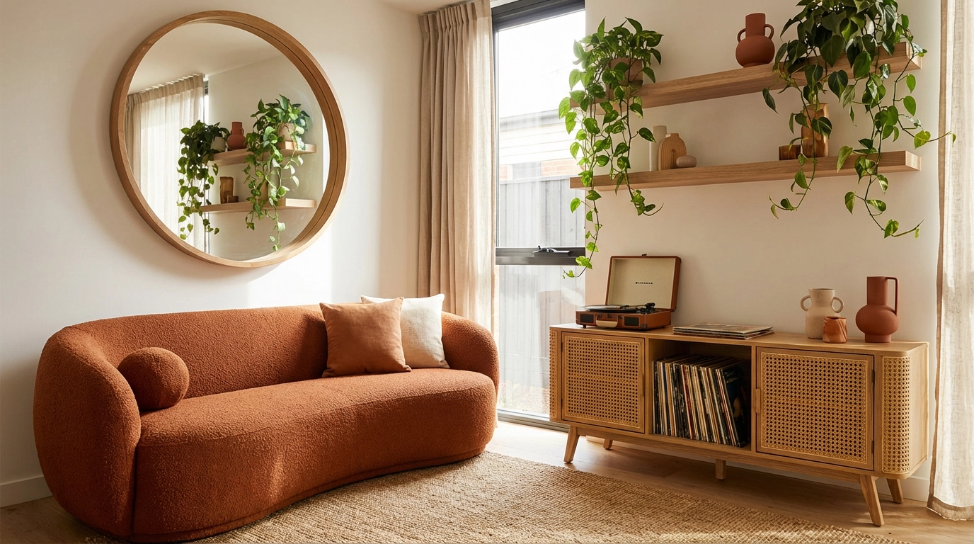 Trendy compact Melbourne apartment with current staging trends for property buyers