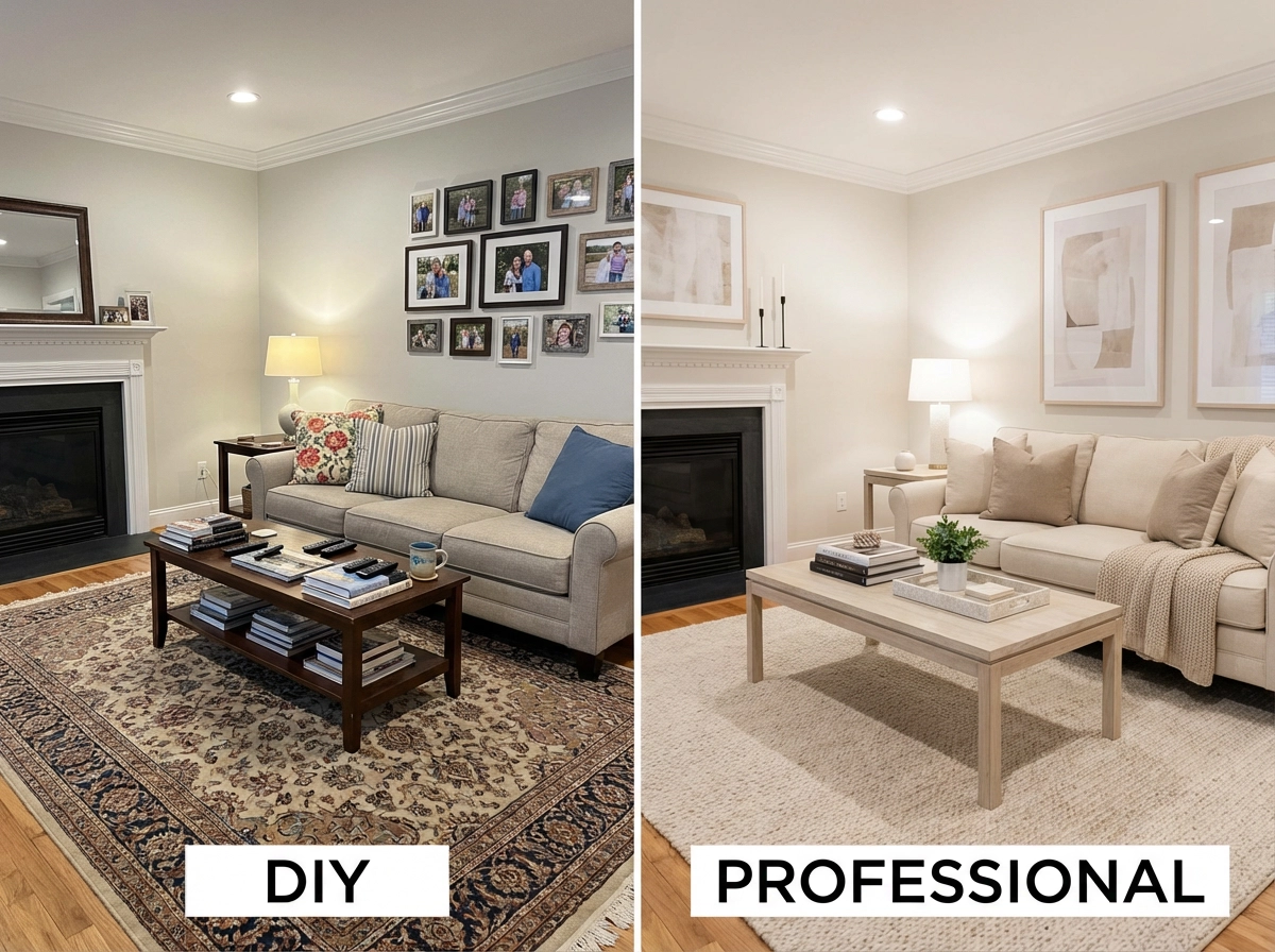 Side by side comparison of DIY versus professional property styling in Melbourne